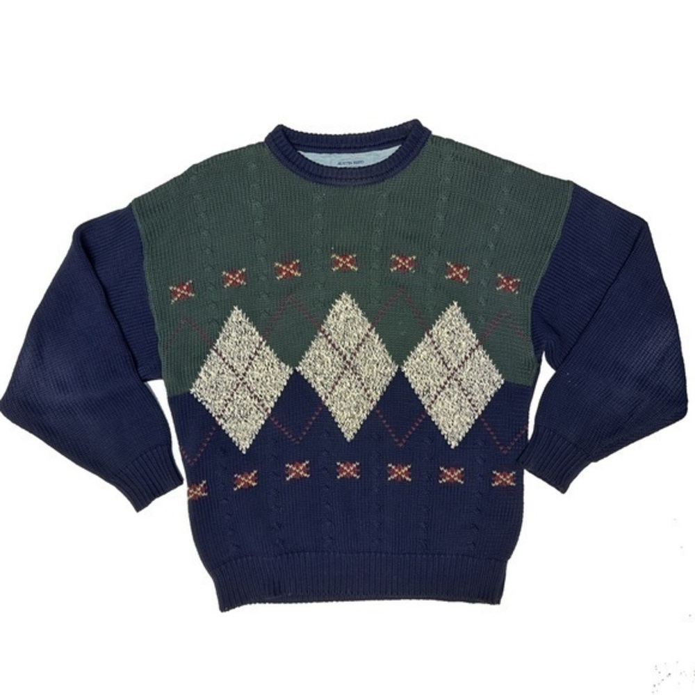 Vintage Argyle Knit Heavyweight Preppy Golf Sweater Austin Reed Sportsman Large